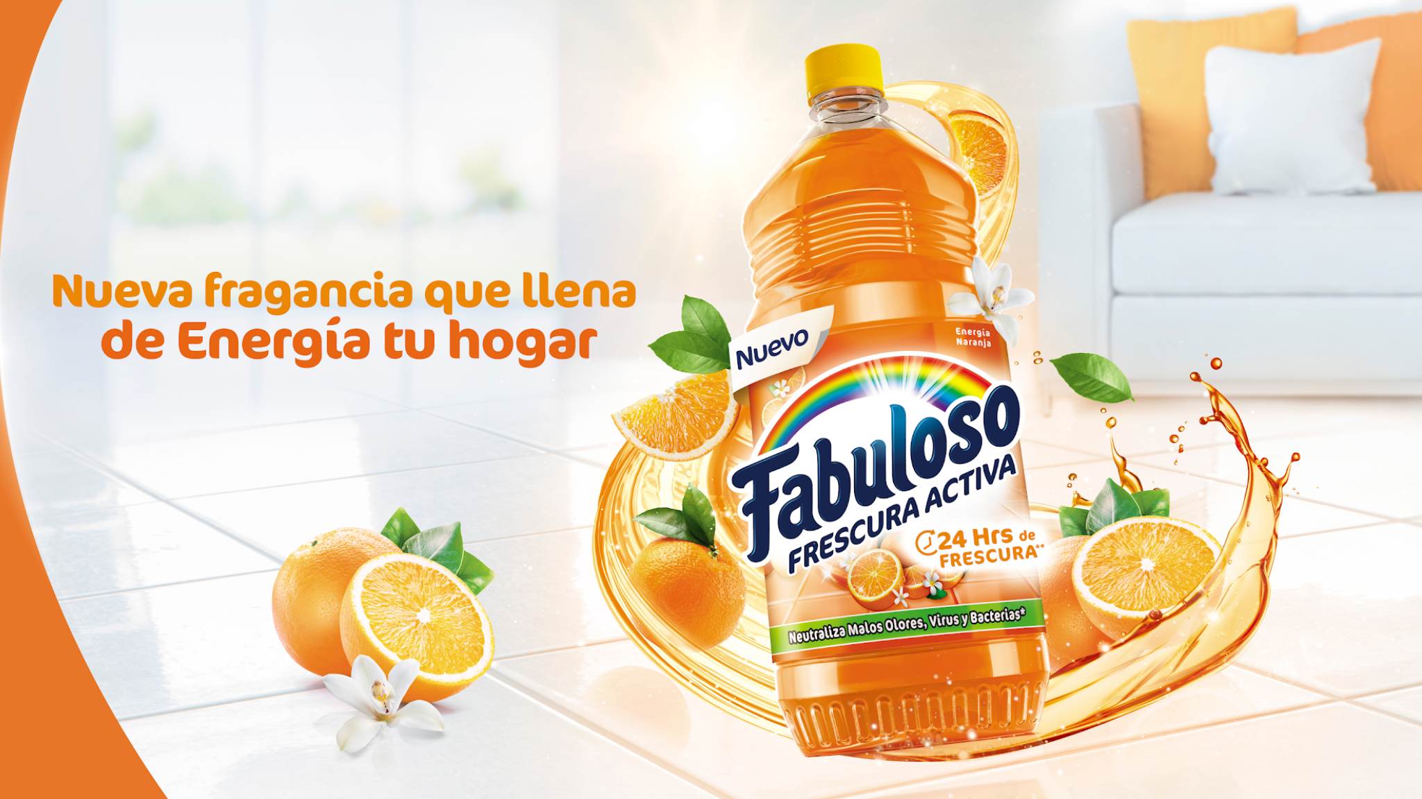 Fabuloso Energía Naranja, mientras proteges a tu familia del 99.9% de bacterias